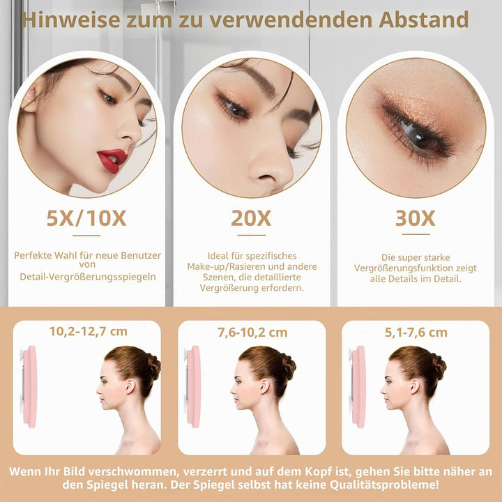 10x Vergrösserungsspiegel mit Licht 10fach, 15cm gross, 3 Farben, dimmbar, beleuchtet, 10x Reiseverg