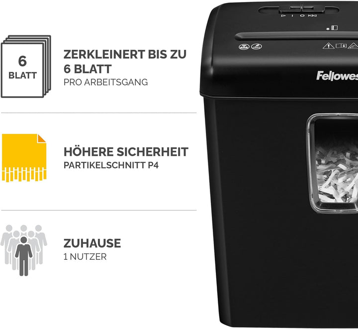 Fellowes Aktenvernichter FS-6C Premium Bundle mit Öl, Papierschredder, 6-Blatt-Partikelschnitt, Akte