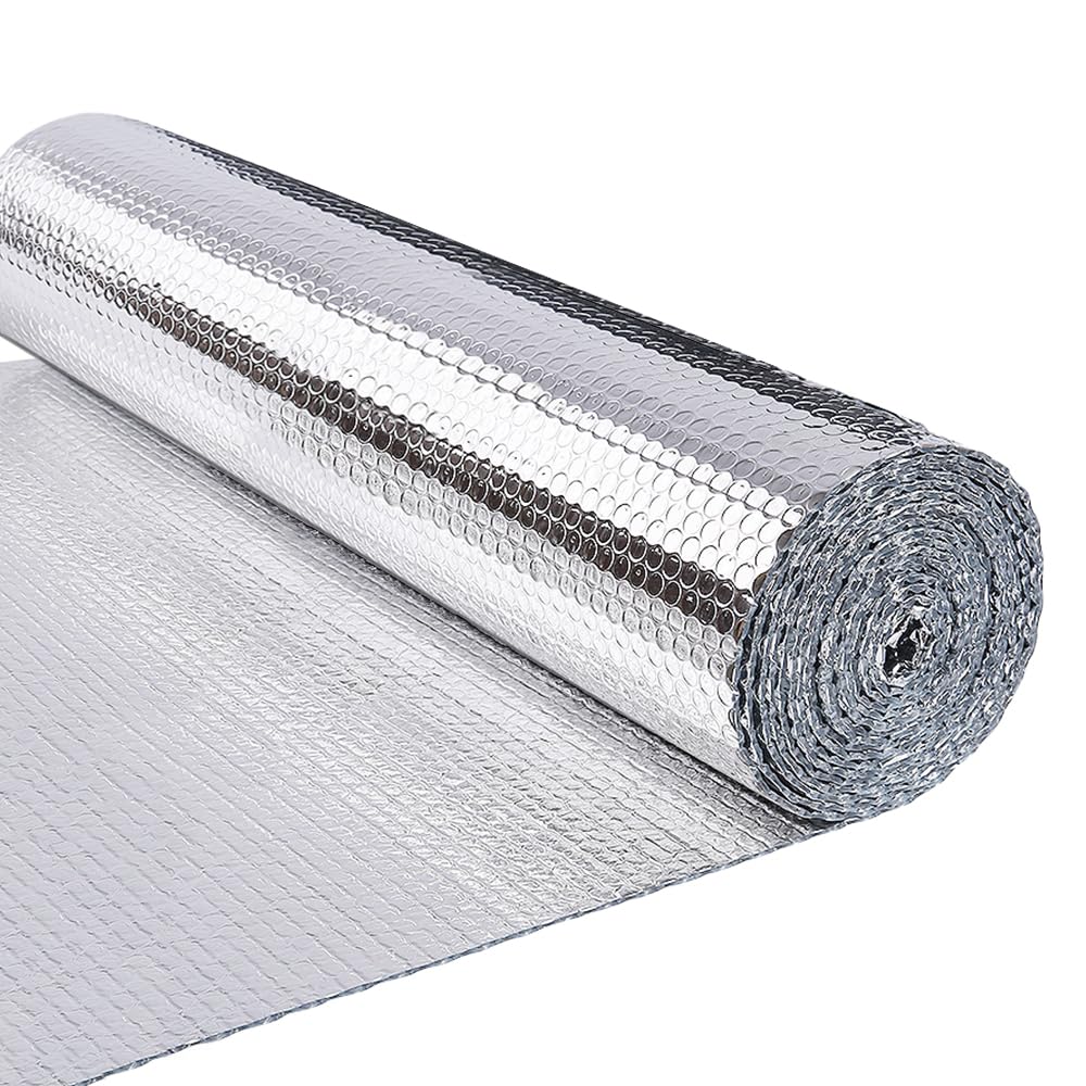 VOUNOT Isolierfolie Dämmfolie 10m x 100cm x 3mm, Doppelte Alu-Luftpolsterfolie Heizkörper Reflexions