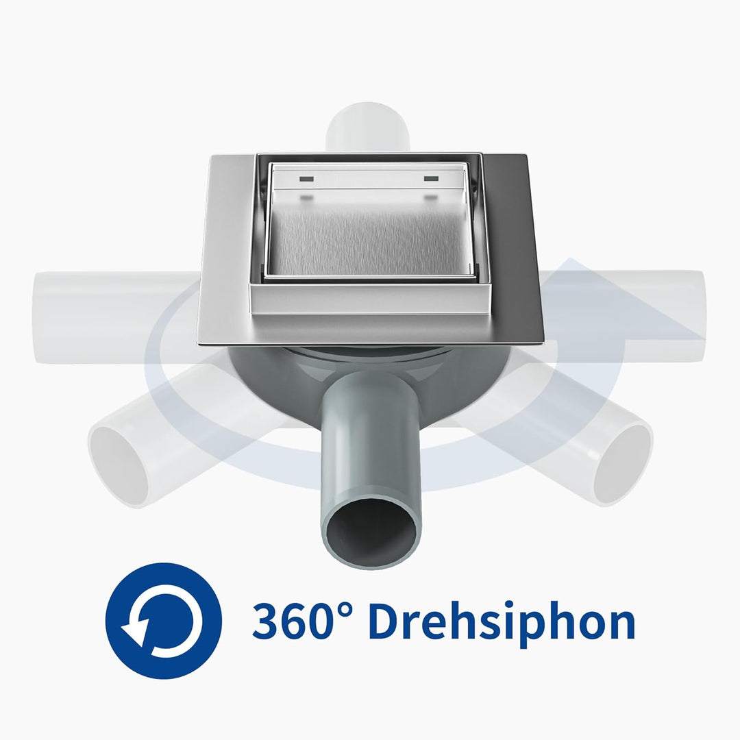Bodenablauf Dusche Edelstahl,15cm 2in1 Befliesbar Duschrinne Duadratisch mit 360°Siphon,Aufgerüstete