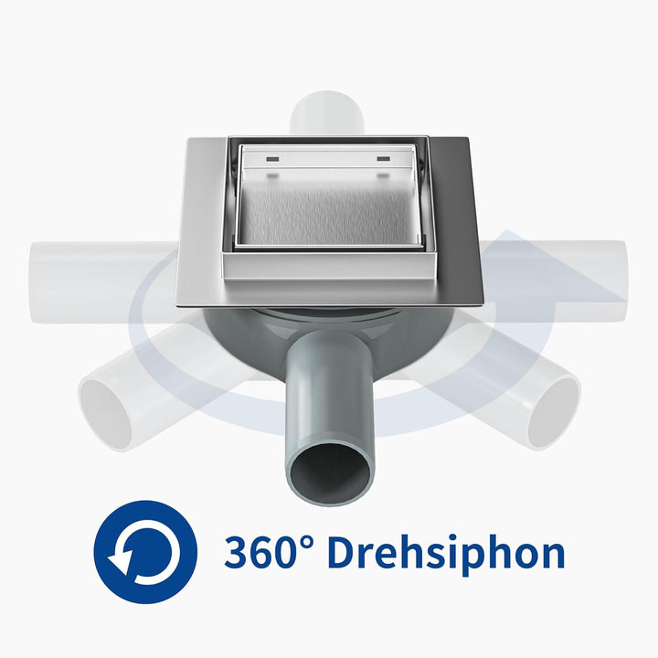 Bodenablauf Dusche Edelstahl,10cm 2in1 Befliesbar Duschrinne Duadratisch mit 360°Siphon,Aufgerüstete