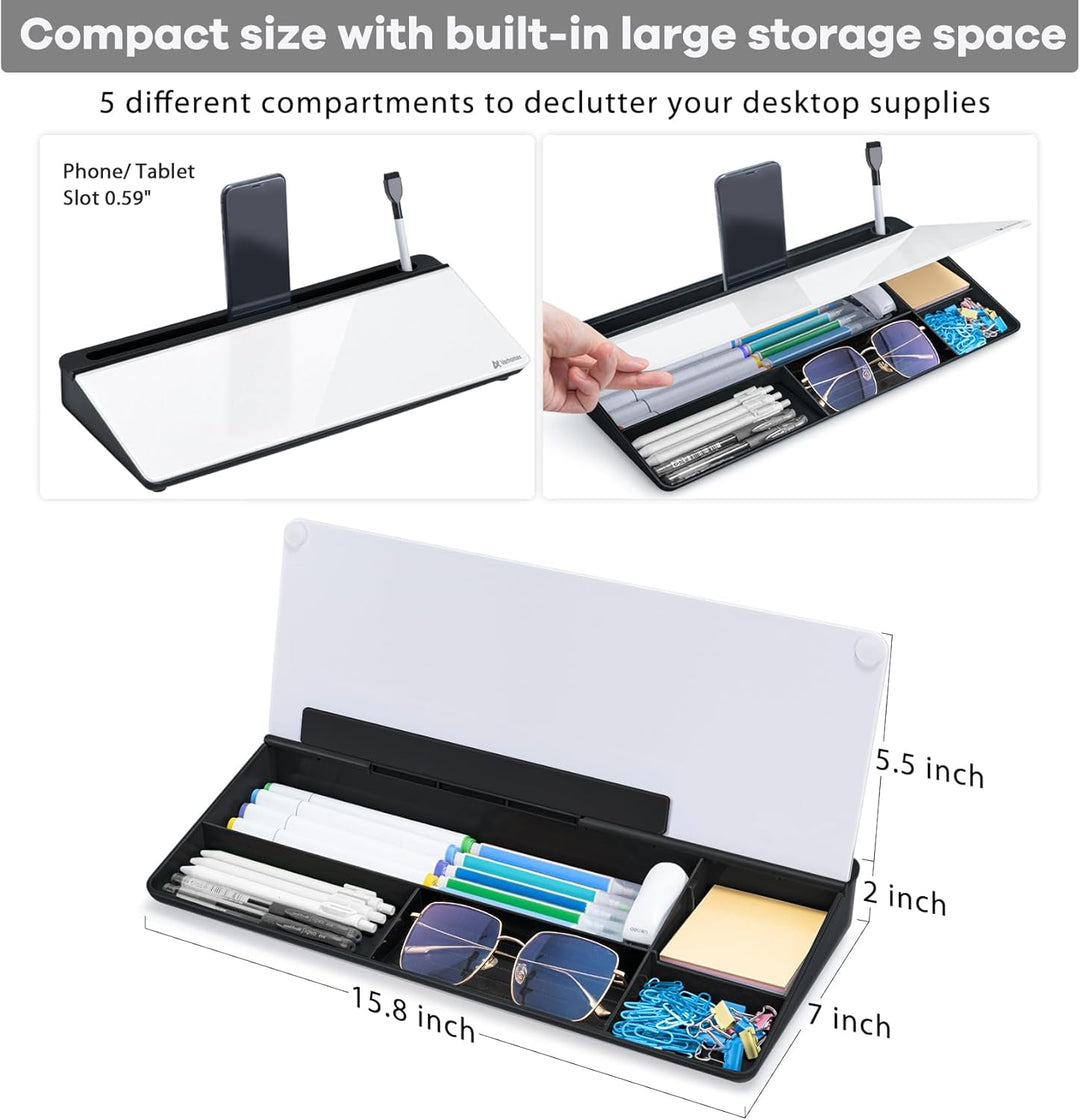 Varhomax Schreibtisch Organizer, Desktop Whiteboard Glas Schwarz Und Weiss Mit Aufbewahrung Abwischb