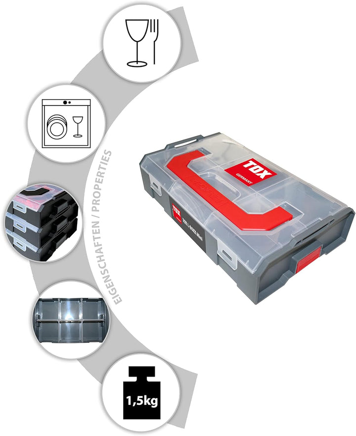TOX L-BOXX Mini, effektiv, kompakte, übersichtliche Sortierbox für Schrauben + Dübel, individuell an