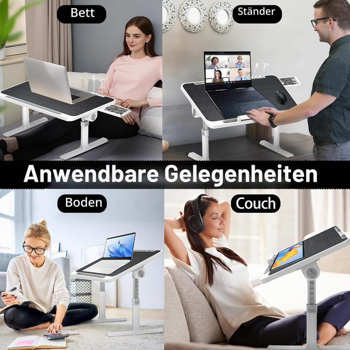 Soontrans Laptoptisch 60 x 40 cm, Laptop Tisch mit Schublade, Höhenverstellbar, 4 Winkelverstellbar,
