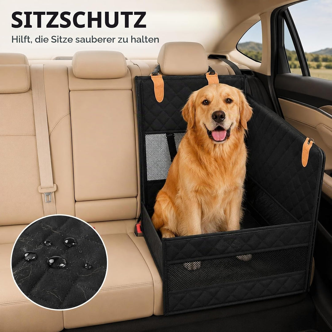 GOOGO Hunde Autositz für Rückbank, Wasserdichter Hundesitz Auto Rückbank mit Netzfenstern und 4 Befe
