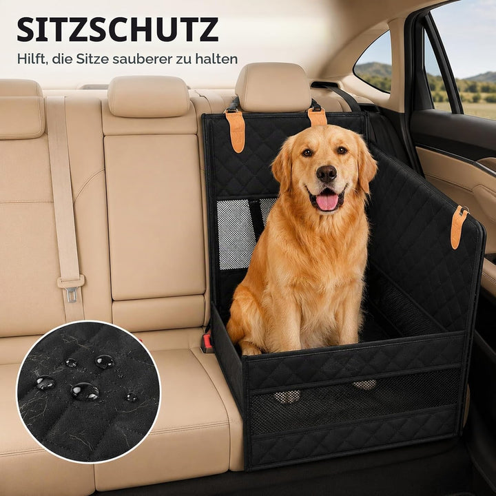 GOOGO Hunde Autositz für Rückbank, Wasserdichter Hundesitz Auto Rückbank mit Netzfenstern und 4 Befe