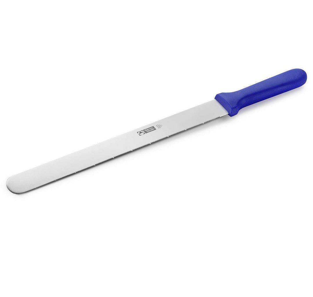 thermohauser Bäckermesser (Stahl, rostfrei), einseitiger Sägenschliff, mit blauem Kunststoffgriff, K