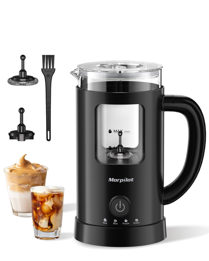 Morpilot Milchaufschäumer Elektrisch, 130-600ml 550W, 4 in 1 Milchschäumer für Heisser und Kalter, V