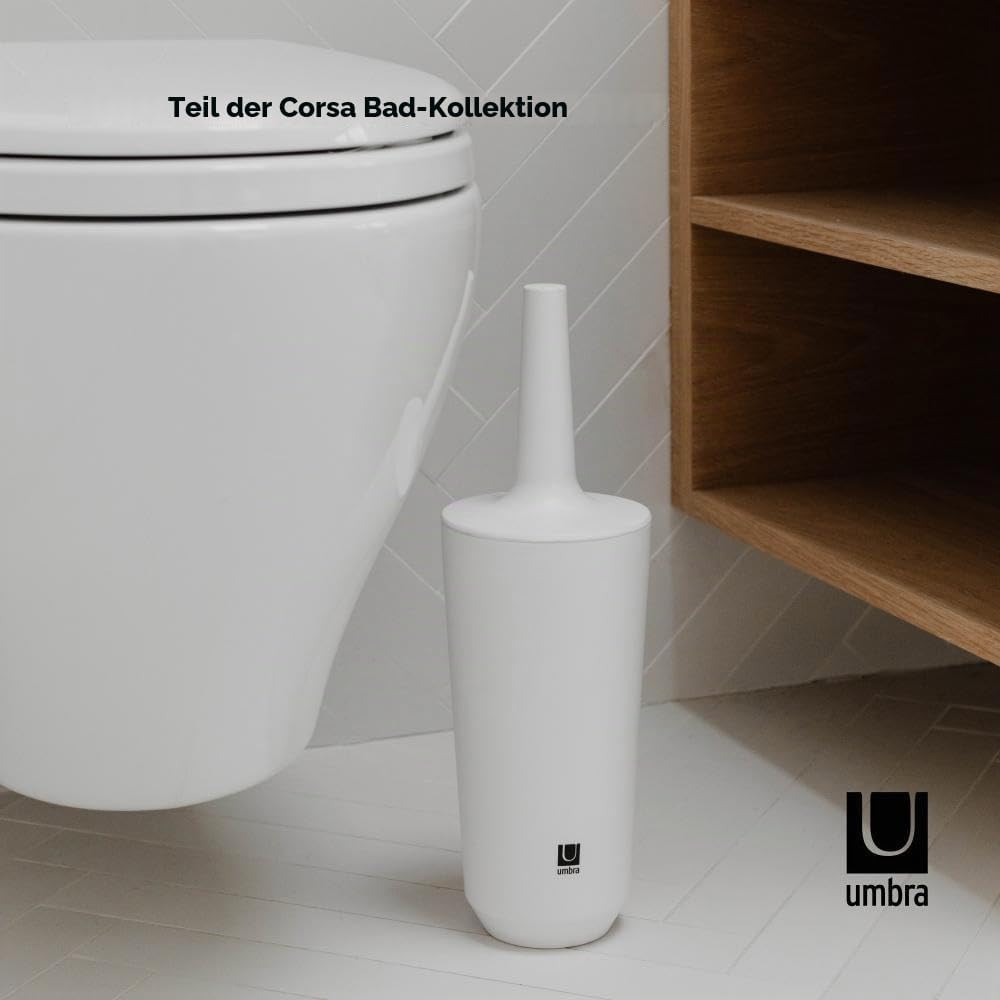 Umbra 1004478-660 Corsa Toilet Brush, WC-Büstenhalter aus Keramik, Weiss Toilettenbürstenhalter Weis