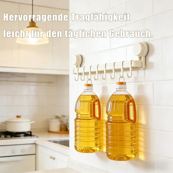 Hakenleiste Küche ohne Bohren mit 8 Haken,Küchenutensilienhalter Saugnapf Montage,45 cm lang,Halter