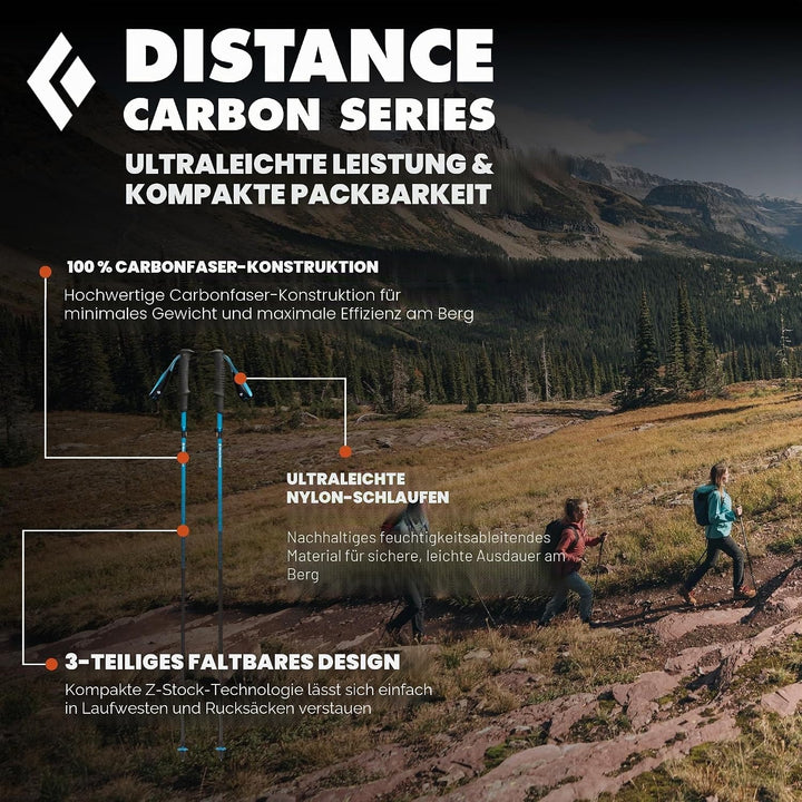 BLACK DIAMOND Distance Carbon Z Trekking- und Laufstöcke, 1 Paar, faltbar, ultraleicht, feste Länge,