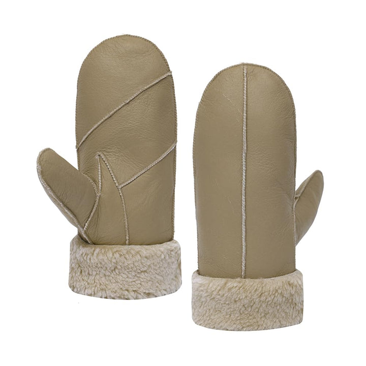 MGGMOKAY Damen Lammfell Shearling Fäustlinge Warme Winter Lederhandschuhe XL Beige, XL Beige
