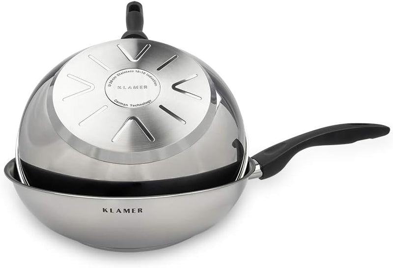 KLAMER Profi Edelstahl-Wok 28 cm Induktion Premium Beschichtung, Wok 28 cm