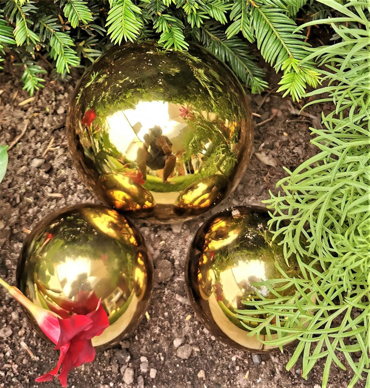 Dekokugel Gold poliert 3er Set 15-10-10 cm aus Edelstahl Kugel Dekorationskugel Gartenkugel