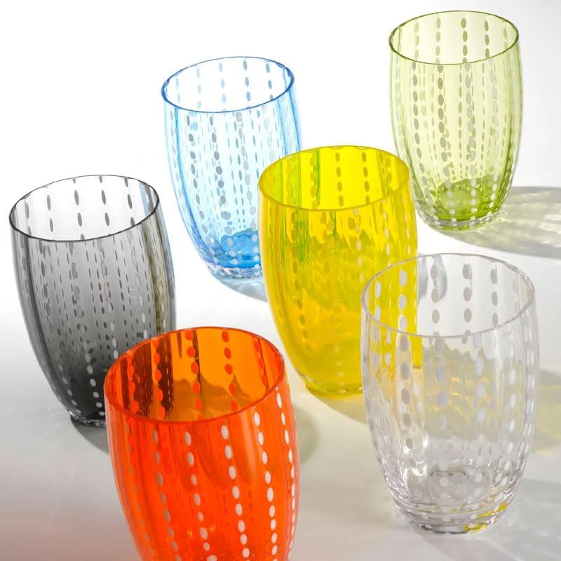 Zafferano Perle Glasbecher - Handgemachtes Buntglas, cl 32 h 109mm d 71mm - Set 6 Stück - (Amethyst)