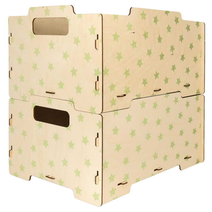 Dalber Spielzeugkiste Kinder Holz 2er-Set Sterne Grün | Aufbewahrungsboxen für Spielzeug; stapelbar;