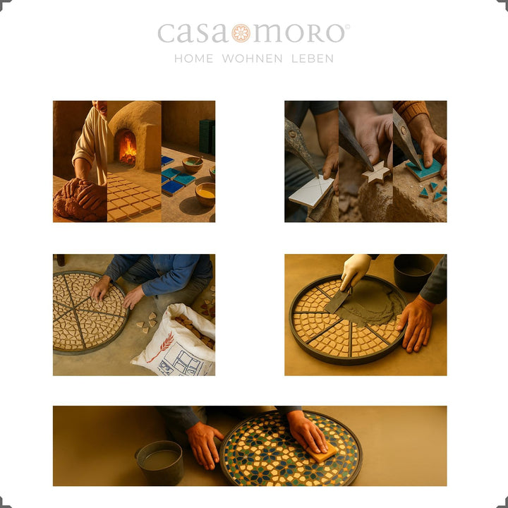 Casa Moro Terrassentisch Rund – Fliesentisch Gartentisch Mosaiktisch | Balkontisch, Beistelltisch Au