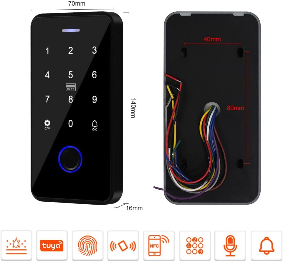 QTTYELOK Bluetooth Tuya Zutrittskontrollsystem-Kit IP68 wasserdichte Fingerabdruck RFID Tastatur + N
