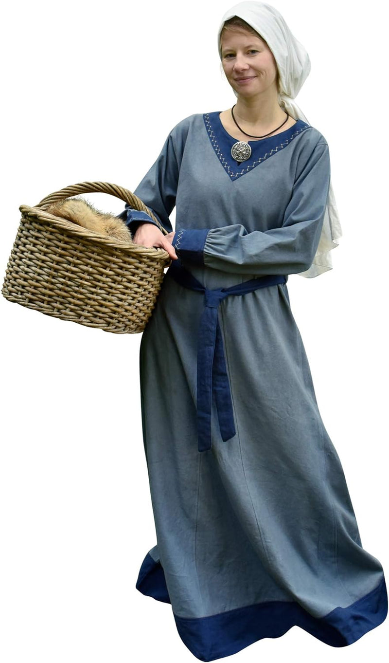 Battle-Merchant Langarm Mittelalter Kleid Jona mit Gürtel für Damen aus Baumwolle | LARP Wikingerkle