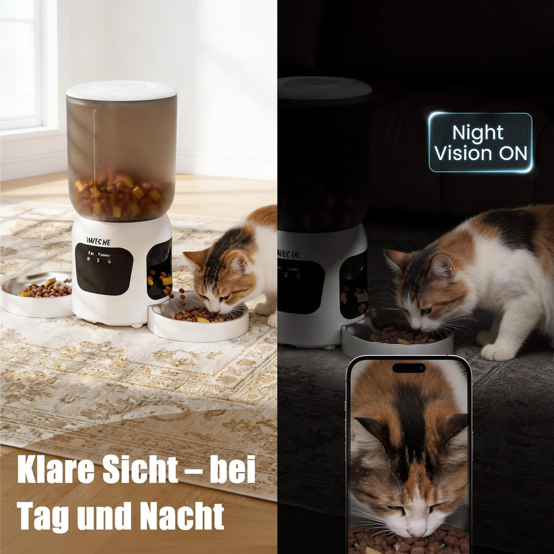WLAN Smart Haustierfutterautomat mit Dual-Kamera & Doppel-Napf – 6L Automatischer Futterspender für