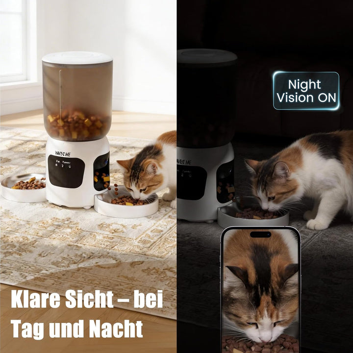WLAN Smart Haustierfutterautomat mit Dual-Kamera & Doppel-Napf – 6L Automatischer Futterspender für