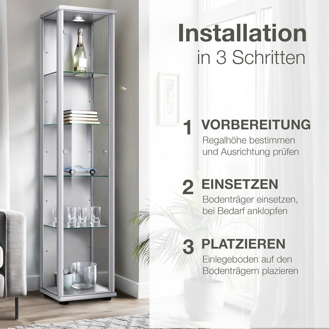 K-Möbel ESG Glasböden 4-er Set - Erweiterungsset für Glasvitrine 1083AL
