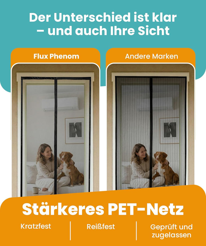 Flux Phenom Magnetisches Fliegengitter für Türen – 100x210 cm Hält Insekten fern, lässt frische Luft