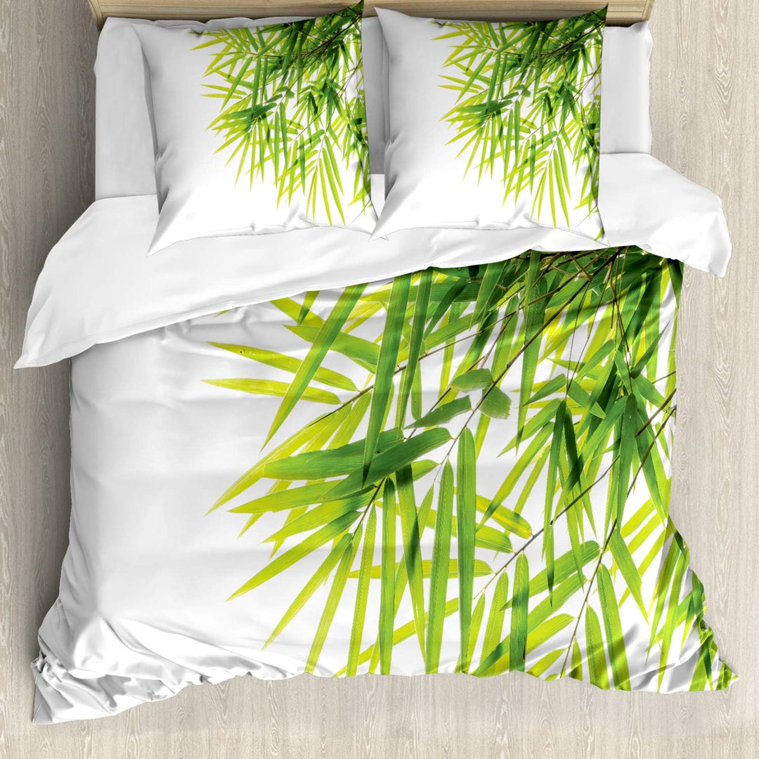 ABAKUHAUS Grün Bettbezugs Set Für Doppelbetten, Bambusblatt-Frieden, Milbensicher Allergiker geeigne