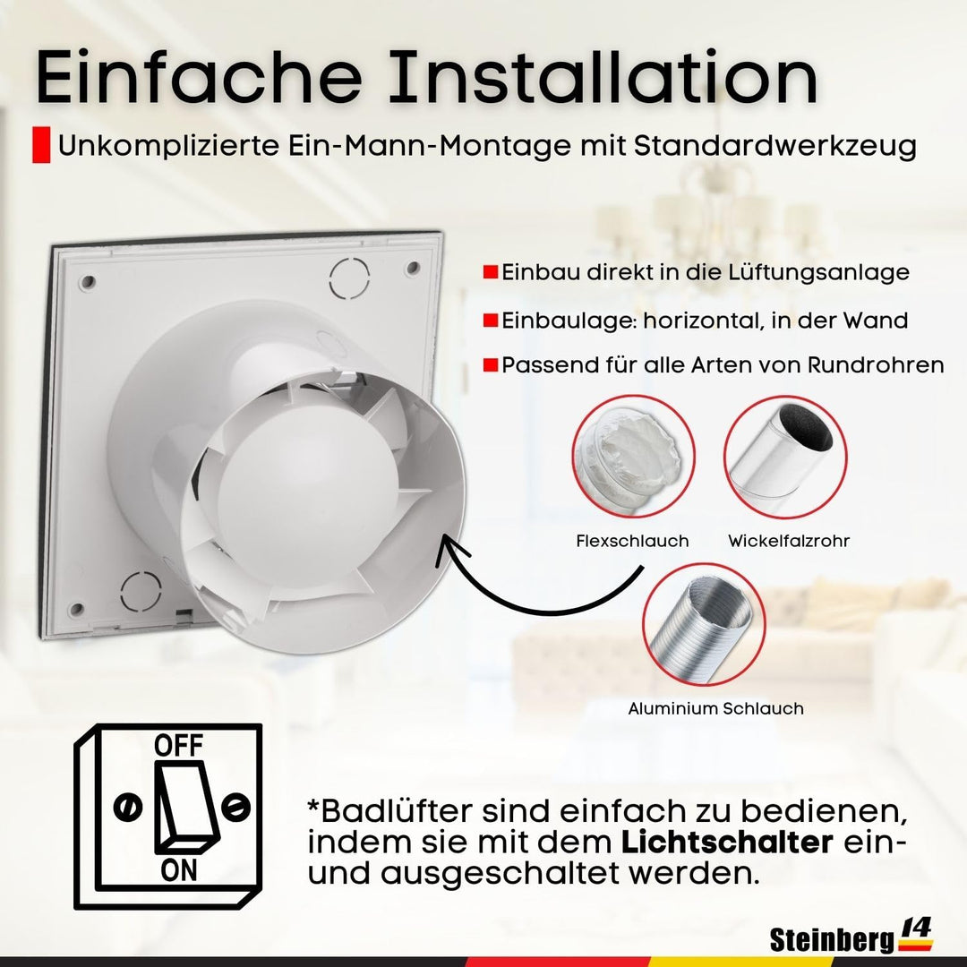 Steinberg14 Abluftventilator Ø 100mm Anthrazit Badlüfter Fan - Ventilator zur Belüftung in Bad und W