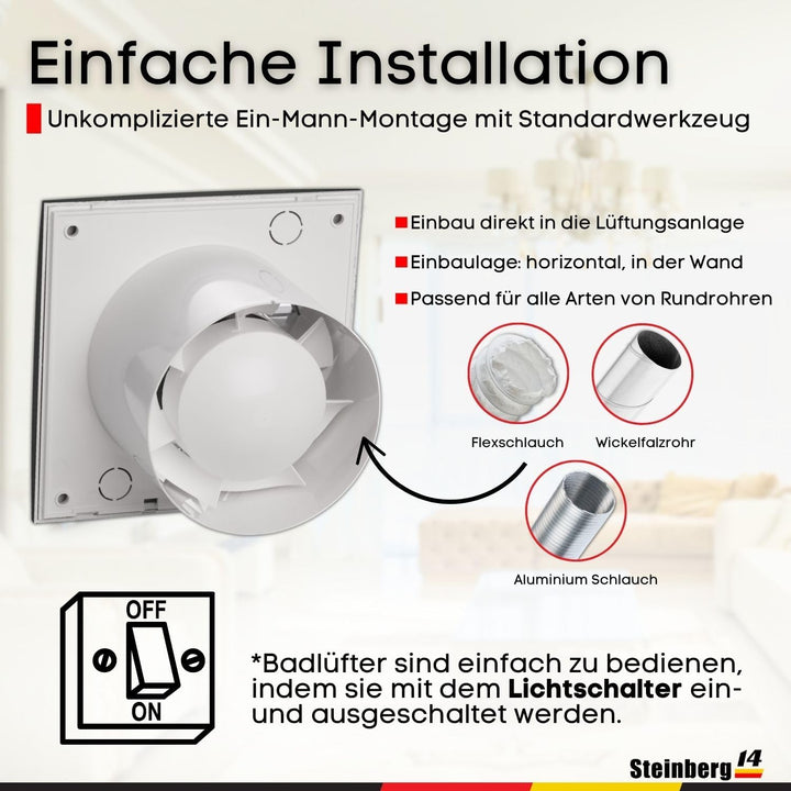 Steinberg14 Abluftventilator Ø 100mm Anthrazit Badlüfter Fan - Ventilator zur Belüftung in Bad und W