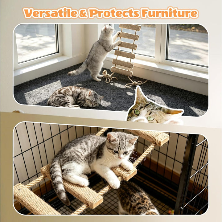 Katzenleiter 150 cm, Katzenleiterbrücke aus Holz & Sisalseil, Klettergerüst für Katzen, Aktivitätskr