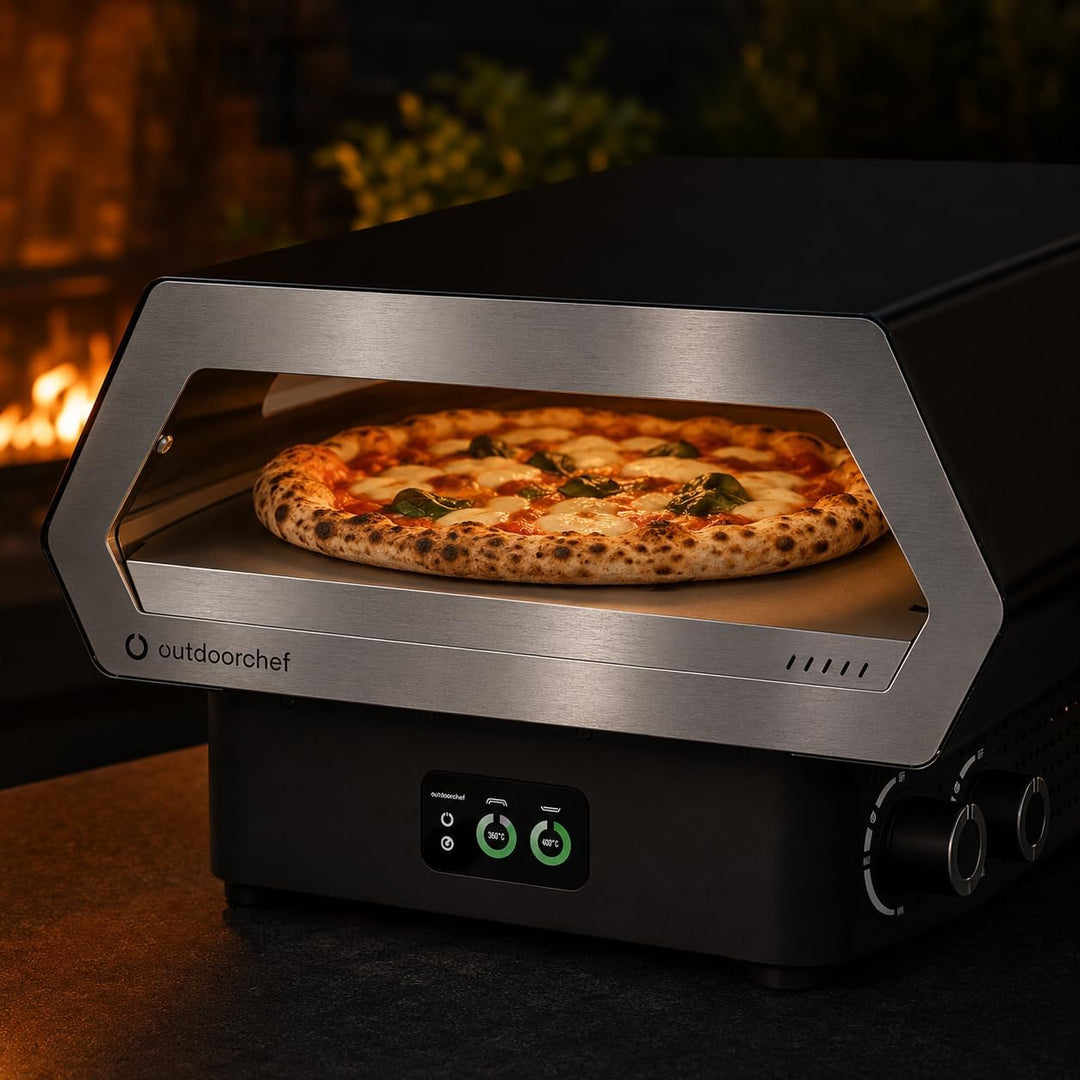 Outdoorchef PRISMO 420 G Gas-Pizzaofen – bis 450 °C, automatisch rotierender Pizzastein Ø 42 cm, Boo