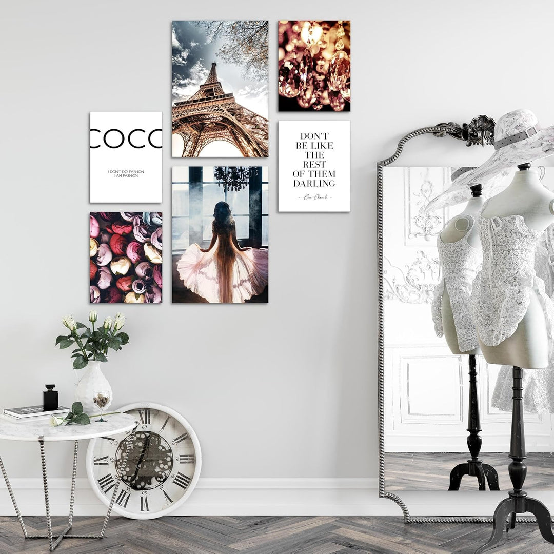 Novart Wandbilder Set Fashion Paris Coco - KEIN EXTRA RAHMEN BENÖTIGT - Modern Deko - Wohnzimmer Mäd