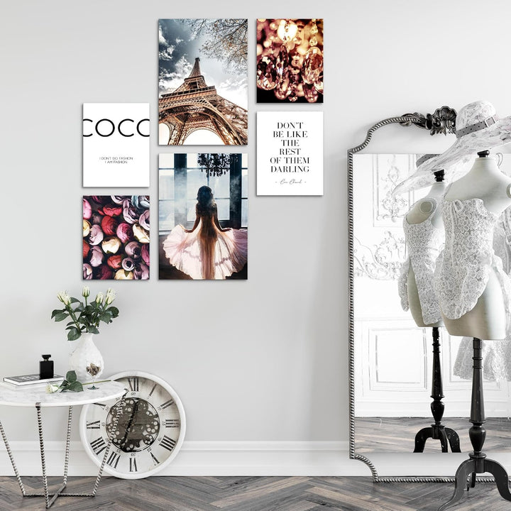 Novart Wandbilder Set Fashion Paris Coco - KEIN EXTRA RAHMEN BENÖTIGT - Modern Deko - Wohnzimmer Mäd