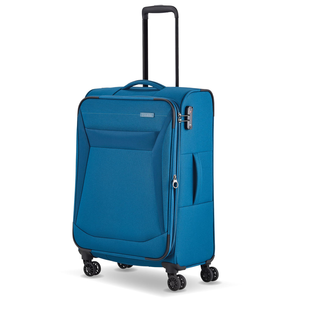 travelite 4-Rad Koffer Grösse M Weichschale, Gepäck Serie CHIOS mit Dehnfalte + Kantenschutz, Trolle