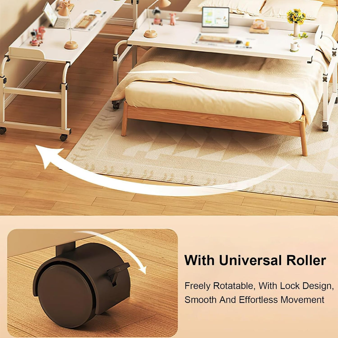 RCJCQSR Betttisch, Mobilitätstisch über Dem Bett, Laptoptisch Höhenverstellbar 65-95cm Mit Rollen, B