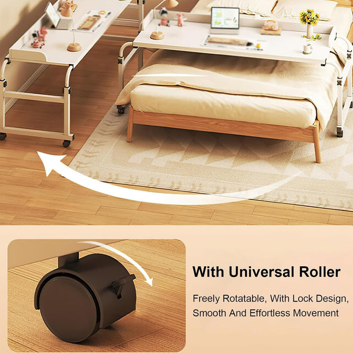 RCJCQSR Betttisch, Mobilitätstisch über Dem Bett, Laptoptisch Höhenverstellbar 65-95cm Mit Rollen, B