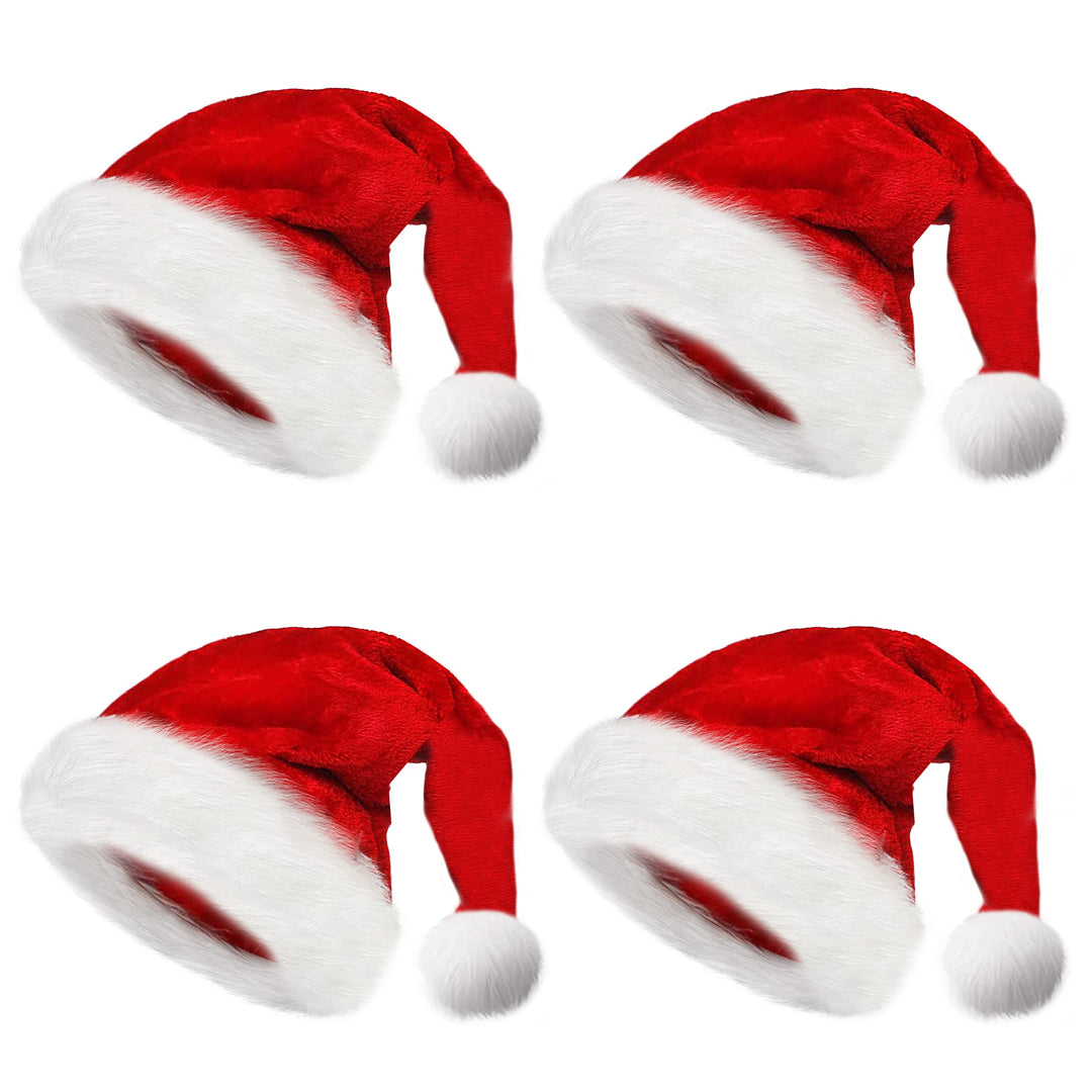 obqo 4 Stück Weihnachtsmütze Erwachsene - Flauschige Plüsch Nikolausmütze für Frauen Männer Extra di