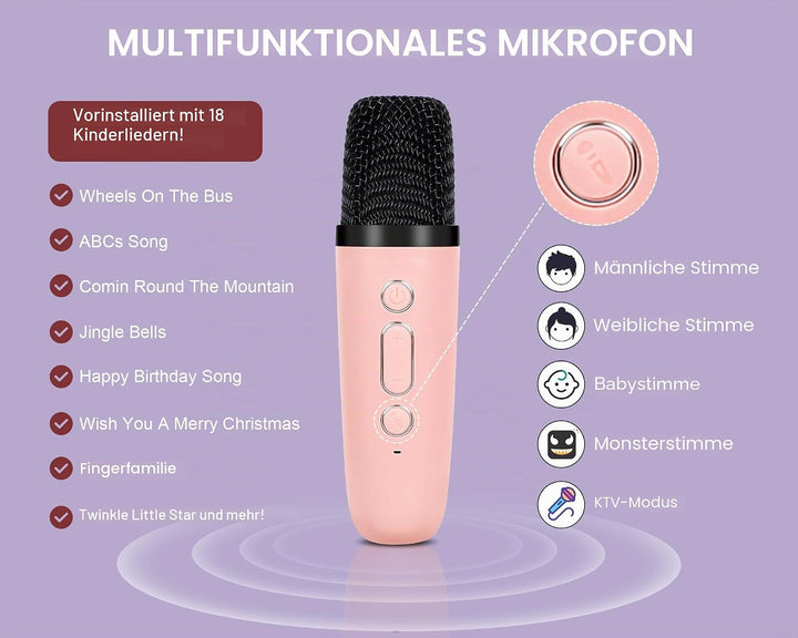 Karaoke Maschine Mini Tragbares Bluetooth Karaokemaschinen mit 2 Kabellosen Mikrofonen für Kinder Er