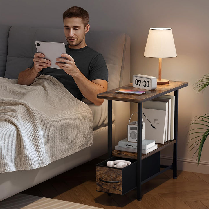 MISSLO Schmaler Beistelltisch mit Stauraum, 2 Stufiger Sofatisch Kleiner Tisch für Couch, Schlafzimm