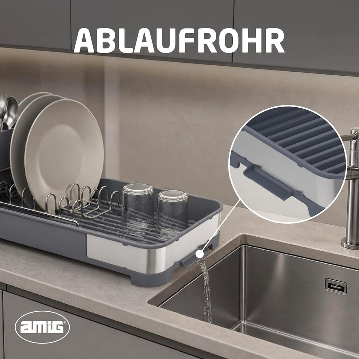 Amig - Geschirrabtropfer klein Siba - 44,5 x 20,6 x 13 cm - Edelstahl und Polypropylen - Farbe Grau