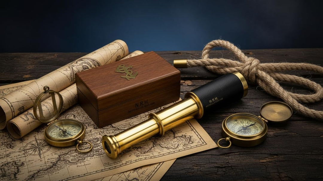 6 Handheld Brass Telescope with Wooden Box - Pirate Navigation 32, 32