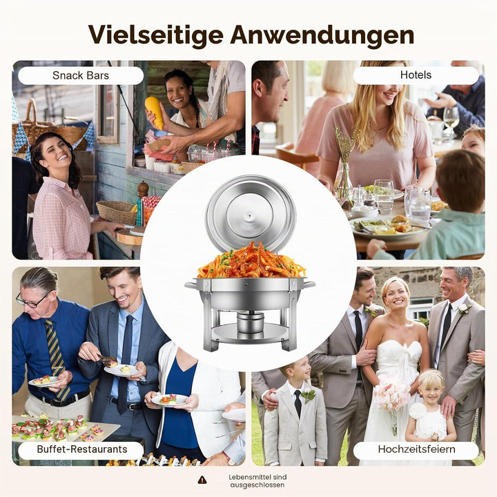 7.5L Edelstahl Rund Chafing Dish, Speisenwärmer Profi Set, Warmhaltebehälter, mit Brennstoffpastenbe