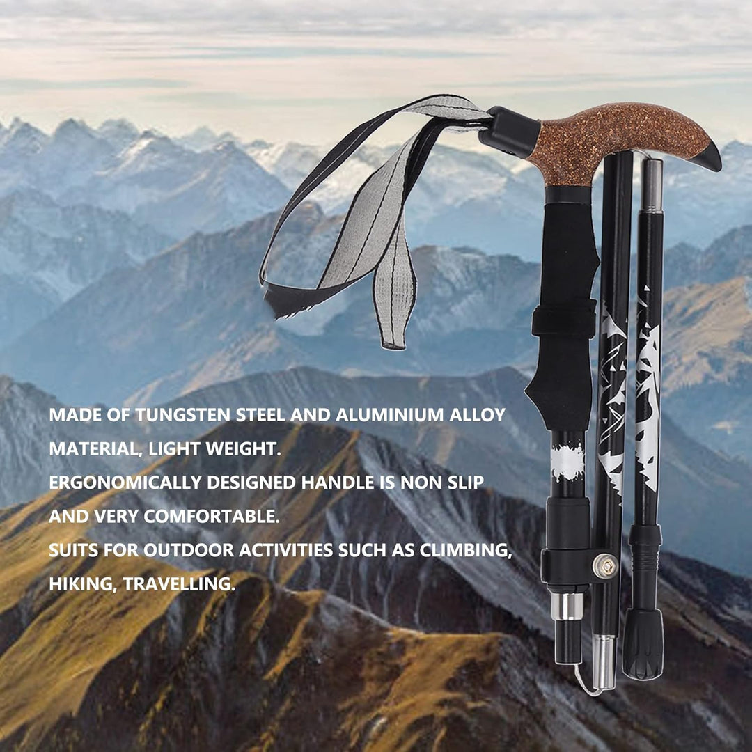 Topyond Ultraleichter Trekkingstock, Wanderstock, 5fach Gebogener Griff, Wolframstahl, rutschfest, S
