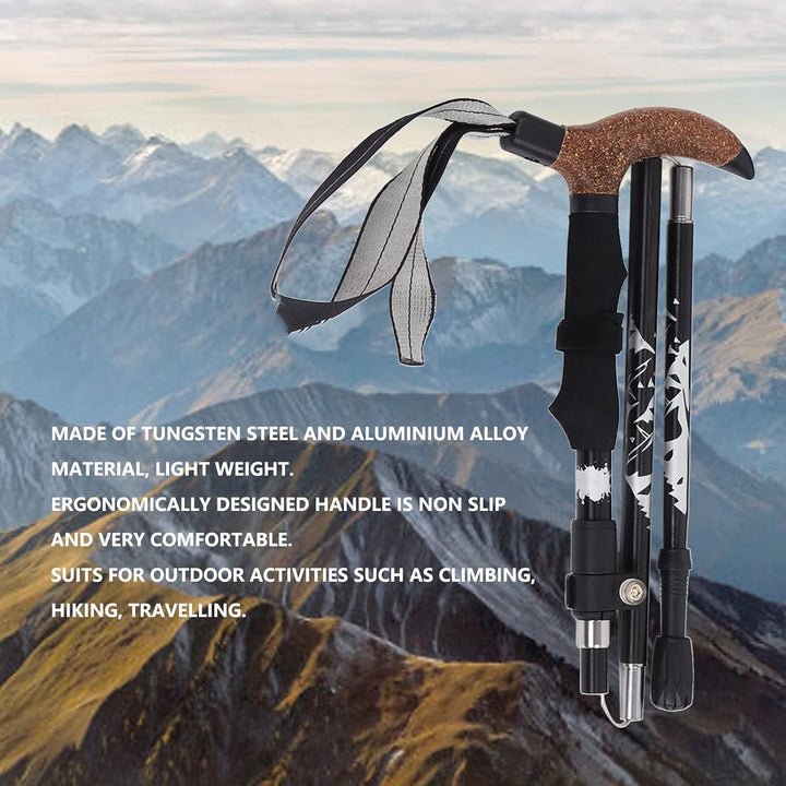 Topyond Ultraleichter Trekkingstock, Wanderstock, 5fach Gebogener Griff, Wolframstahl, rutschfest, S