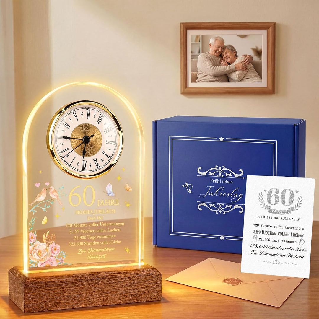 TUZELIYA Diamantene Hochzeit Geschenke, Jahrestag Quarzuhr, 60. Hochzeitstag Geschenke mit Grusskart