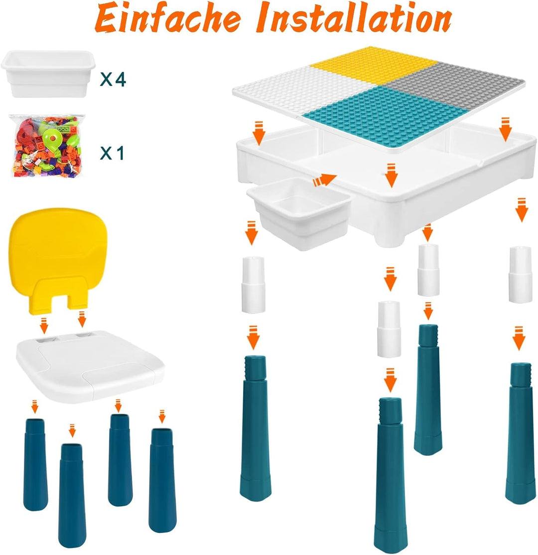 Kindertisch mit Stühle 6-in-1 Kinder Tisch Stuhl Set Multifunktion Bausteine Spieltisch mit Stauraum