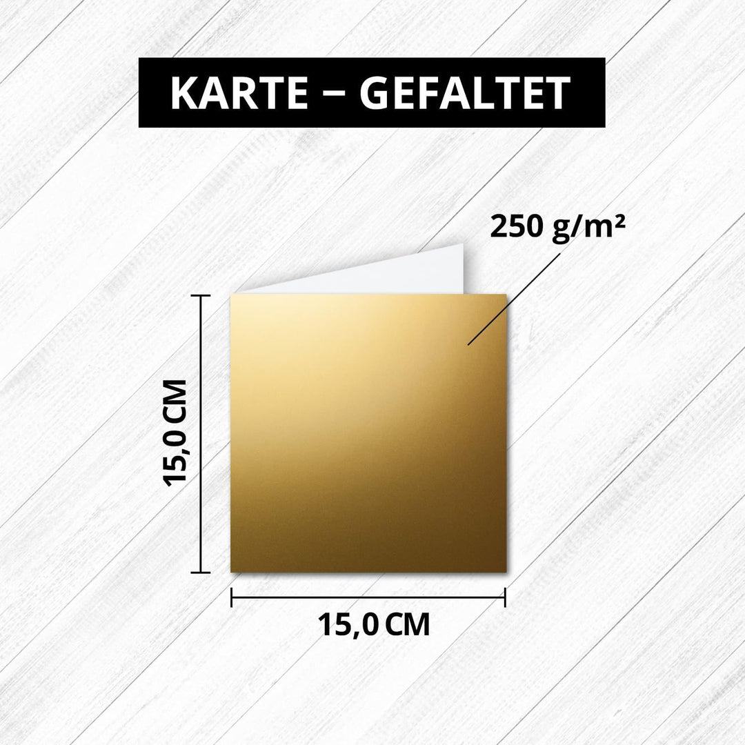 Quadratische Falt-Karten 15 x 15 cm - Gold Metallic - 100 Stück - formstabil - für Drucker geeignet