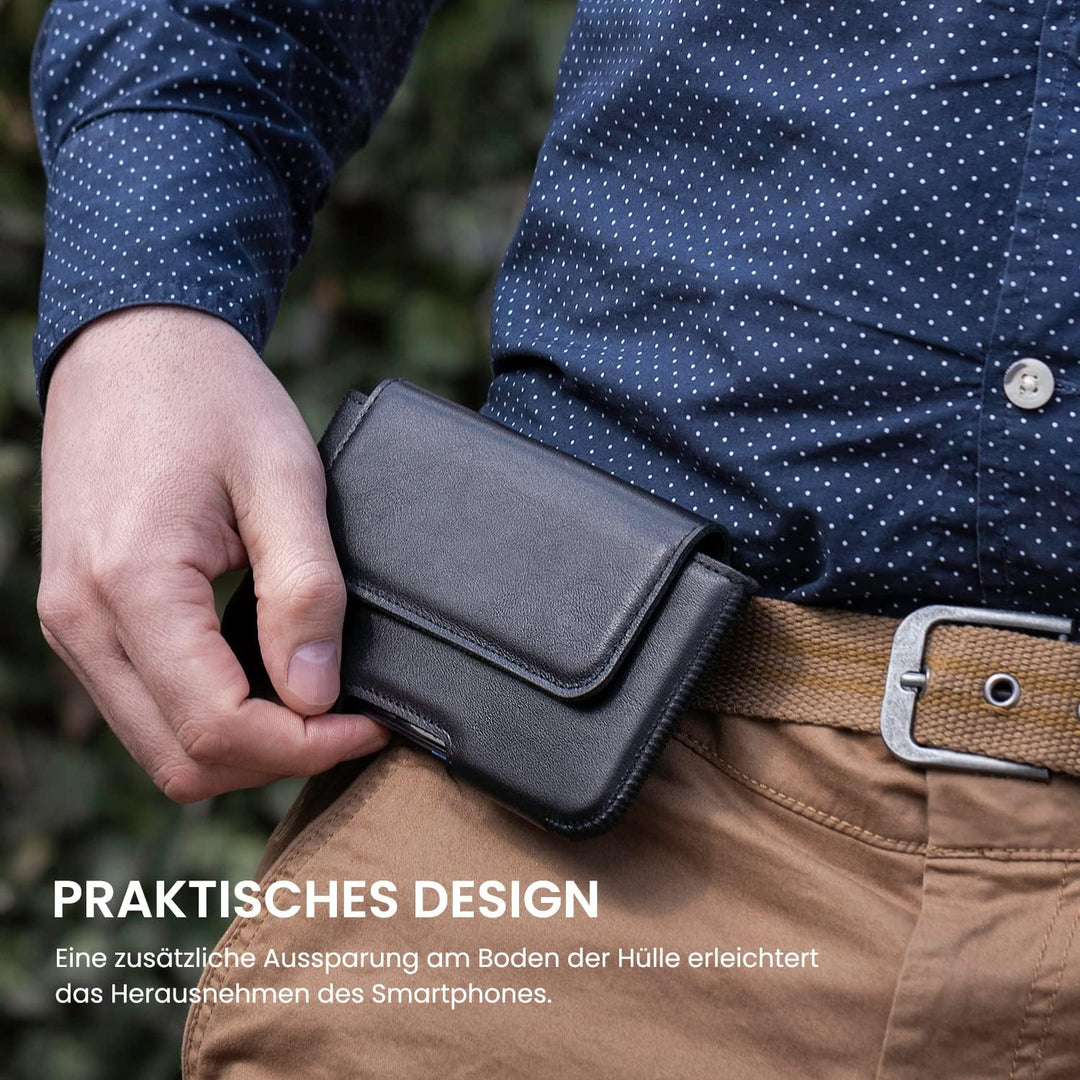 SURAZO Premium 100% Echtleder Gürteltasche für Apple iPhone 15 Pro Max Hülle Leder – Horizontale Hol