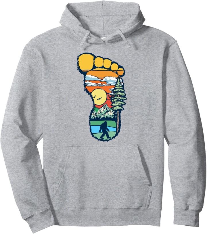 Bigfoot Footprint Artistic Outdoors Sunset Trees & Mountains Pullover Hoodie